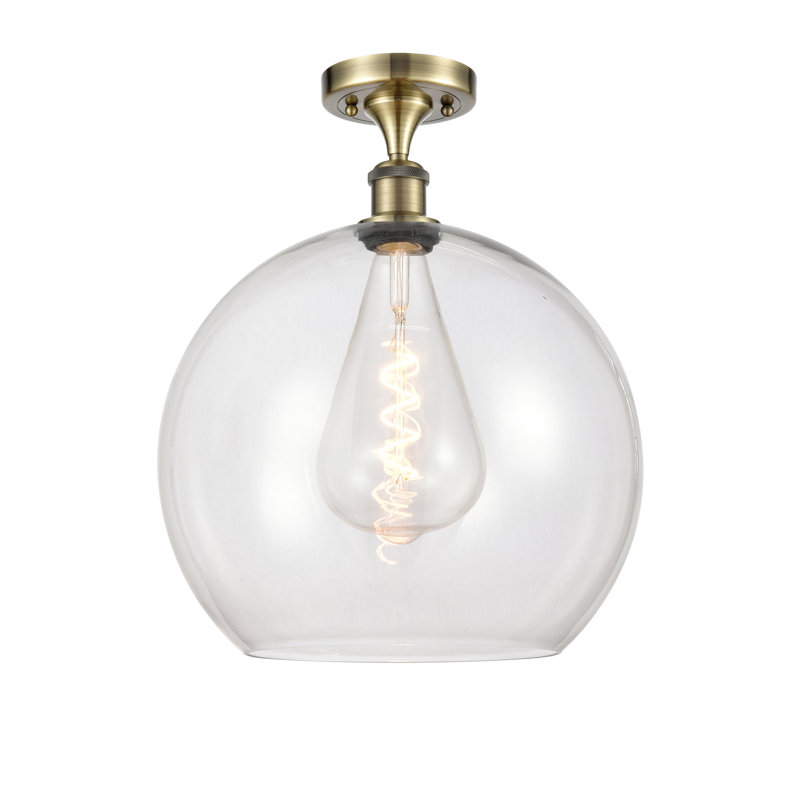 Cindi Glass Semi Flush Mount, Antique Brass, 18.38" H x 13.75" W x 13.75" D, Clear