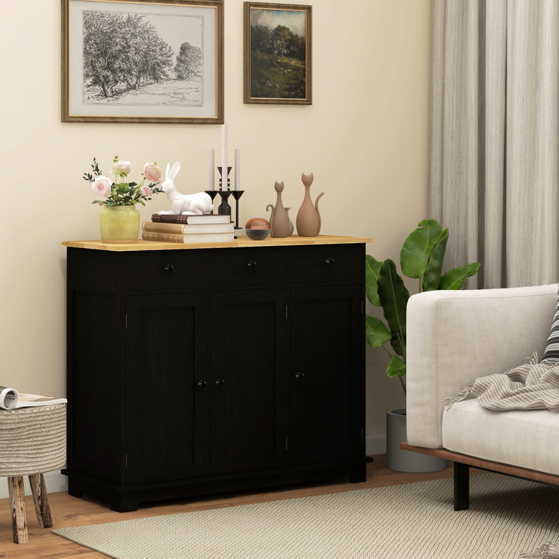 Armoire à linge - comptoir en bois massif, 3 tiroirs, portes, tablette réglable noir vieilli pour le rangement de la salle de bain