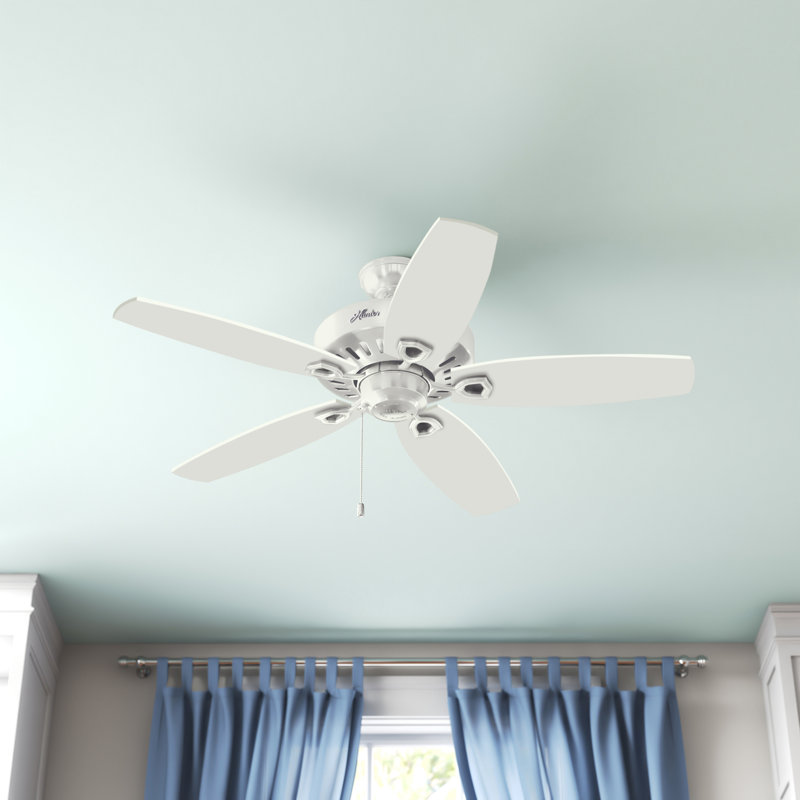 52" Builder Elite 5 - Blade Standard Ceiling Fan with Pull Chain, Snow White