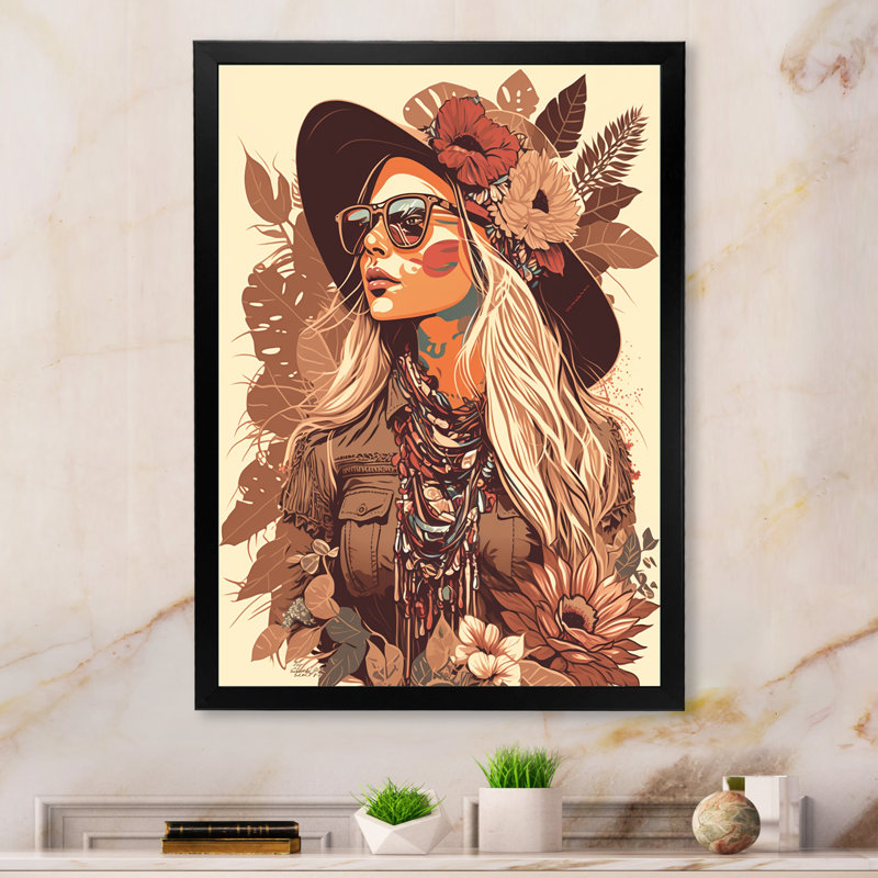 Huddleson, portrait d'une femme bohémienne sur toile, Cadre photo noir, H 40 po x l 30 po x P 1,5 po