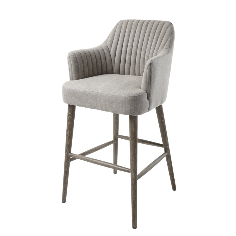 Fetters Upholstered Counter Stool with Solid Wood Frame, Antique Oak, Grey