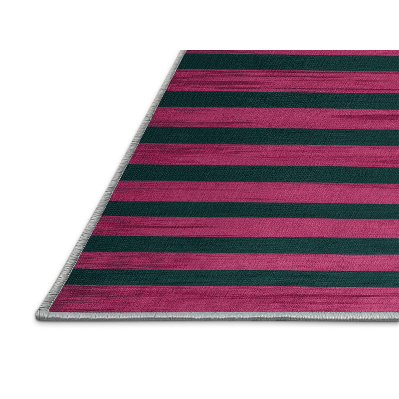 Machine Washable Horizontal Stripes Blue Area Rug, Rectangle 7' x 10'