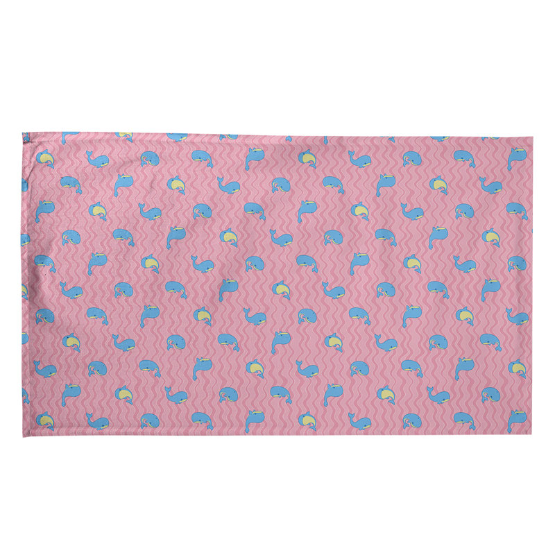 Serviette de thé à motif baleines, Sergé de coton, Rose / Bleu