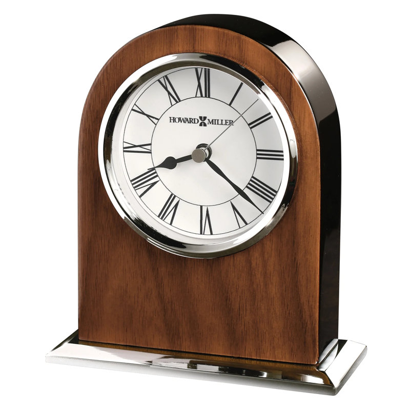 Palermo Modern & Contemporary Roman Numeral Walnut Quartz Movement / Crystal Tabletop Clock in Polished Silver/Walnut/Black Piano