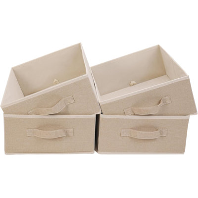 Ensemble de 4 paniers de rangement en tissu, pliables et rectangulaires, avec poignées, organisateurs de placard pour vêtements, serviettes, linge de lit et livres, contenants pliables pour étagères de chambre, beige, bas de caisse