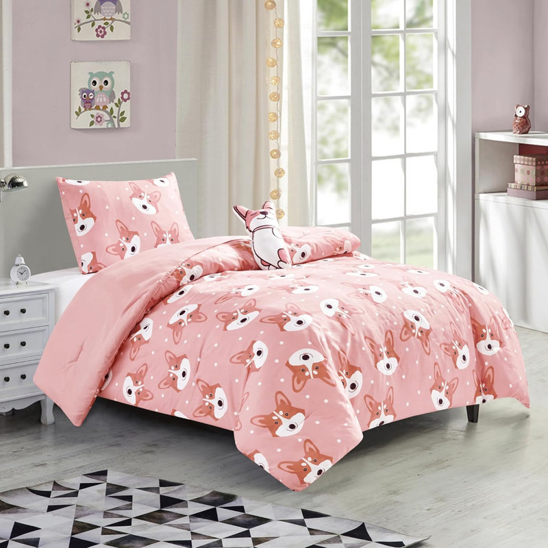 Pink Microfiber Comforter Set, Queen Comforter + 3 Additional Pieces