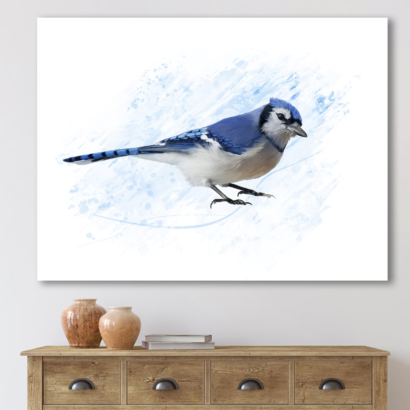 Geai bleu rétro - impression sur toile, Toile tendue, H 12 po x l 20 po x p 1 po