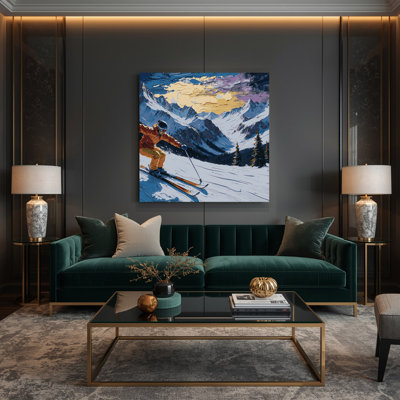 Sports Skiing Gray Canvas Wall Art