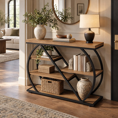 41.3" Industrial Console Table, Farmhouse Entryway Table With 5-tier Storage Shelves