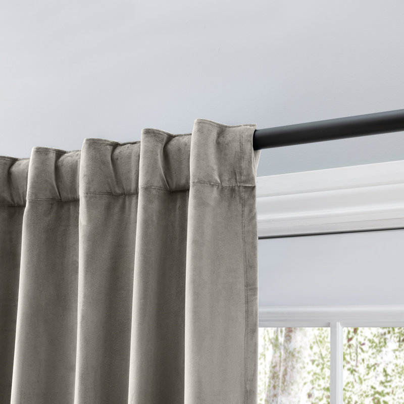 Premium Velvet Myreon Solid Color Room Darkening Thermal Rod Pocket Decorative Tie-Up Curtain Panel, Slate Gray