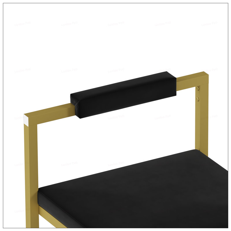 2PCS Velvet Bar Stools With Gold Metal Legs, Black, Gold
