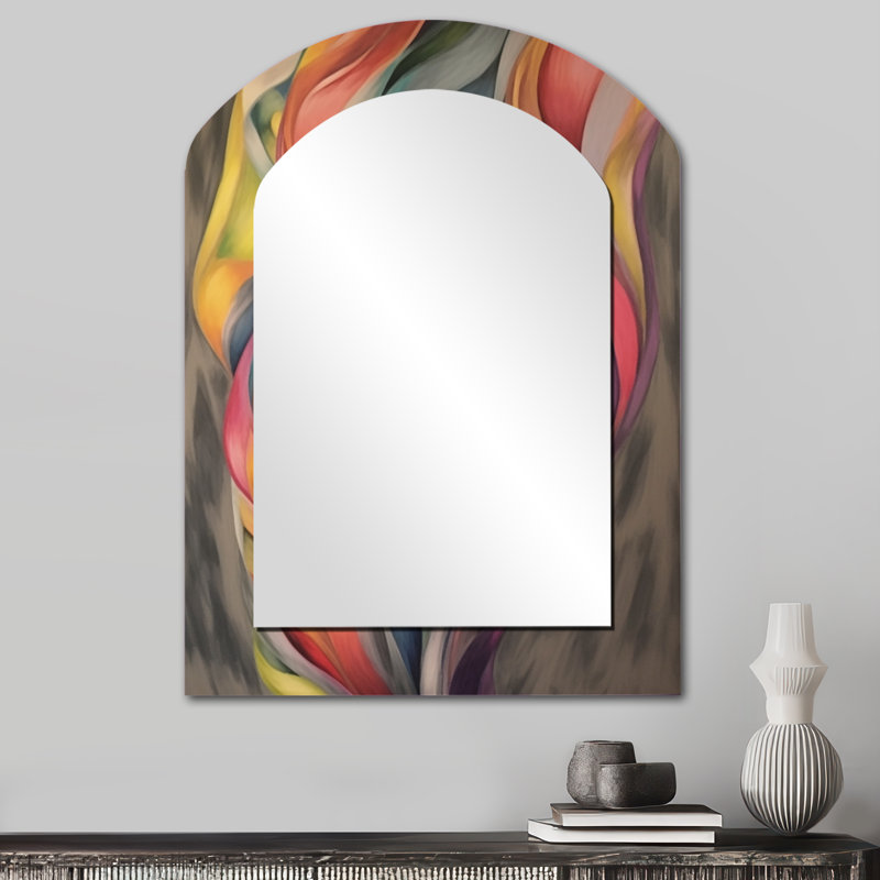 Rétro coloré pastel feuilles aquarelle gris I - peinture abstraite asymétrique, miroir mural unique, 34 po x 25 po