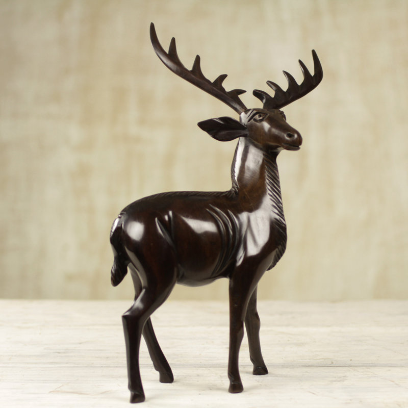 Curious Deer Ebony Wood Figurine