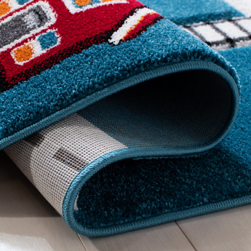 Hildreth Turquoise/Ivory Kid's Area Rug, Rectangle 4' x 6'