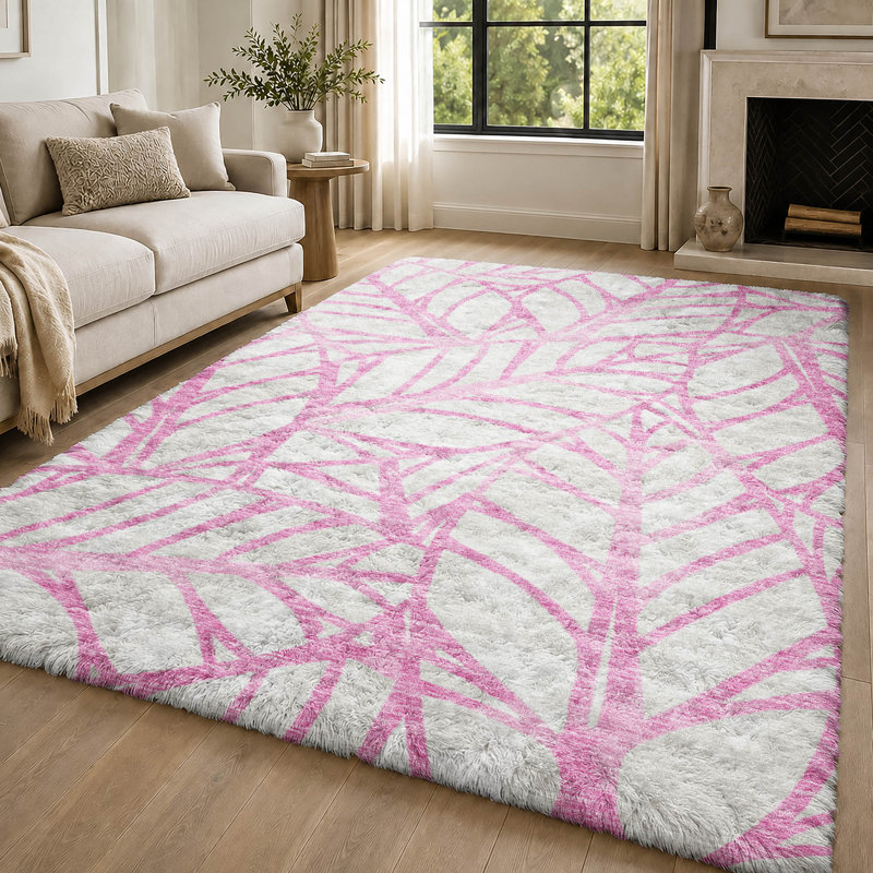 Tapis Dream Shag ADS744 de qualité supérieure, lavable à la machine et à motif floral, Pink, 9' x 12'