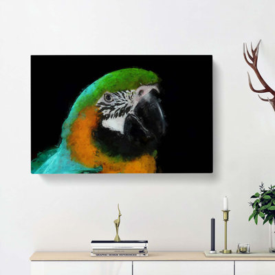 Yellow & Green Macaw Parrot in Abstract - Wrapped Canvas