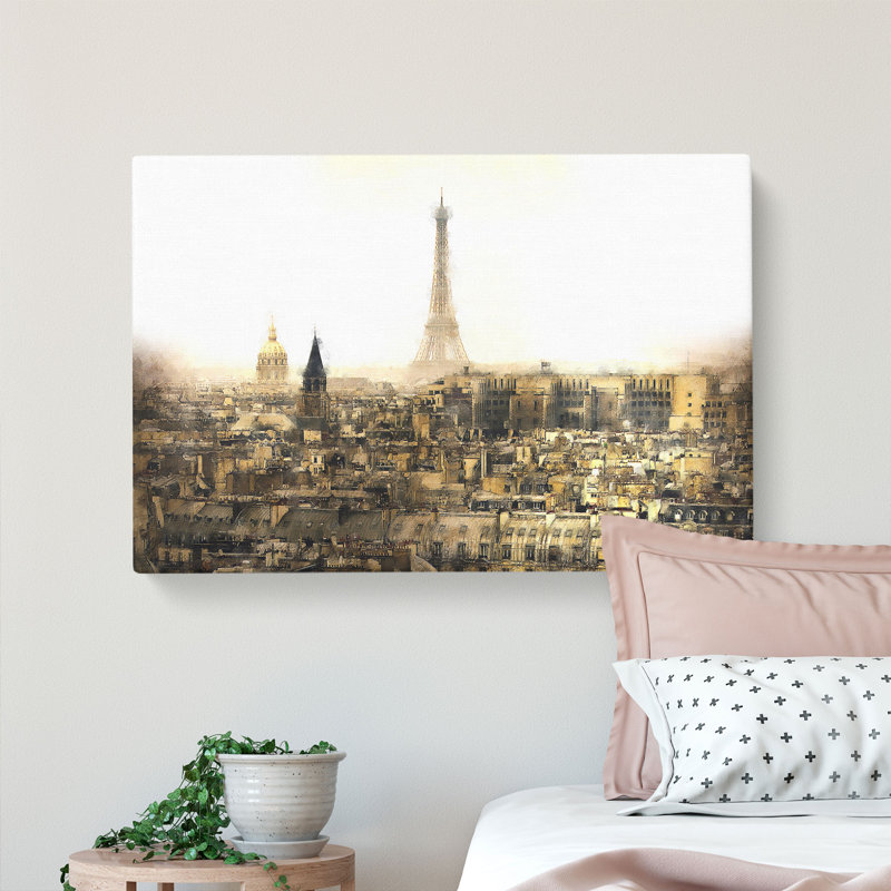 Misty Eiffel Tower In Paris France - Wrapped Canvas, 40cm H x 60cm W x 3cm D