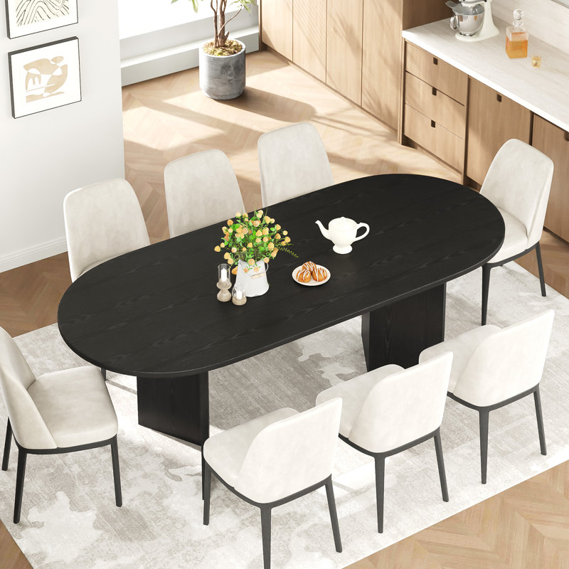 Oval Dining Table with Double Pedestal Solid Wood Kitchen Table, 30"H x 79"L x 33.5"W, Black