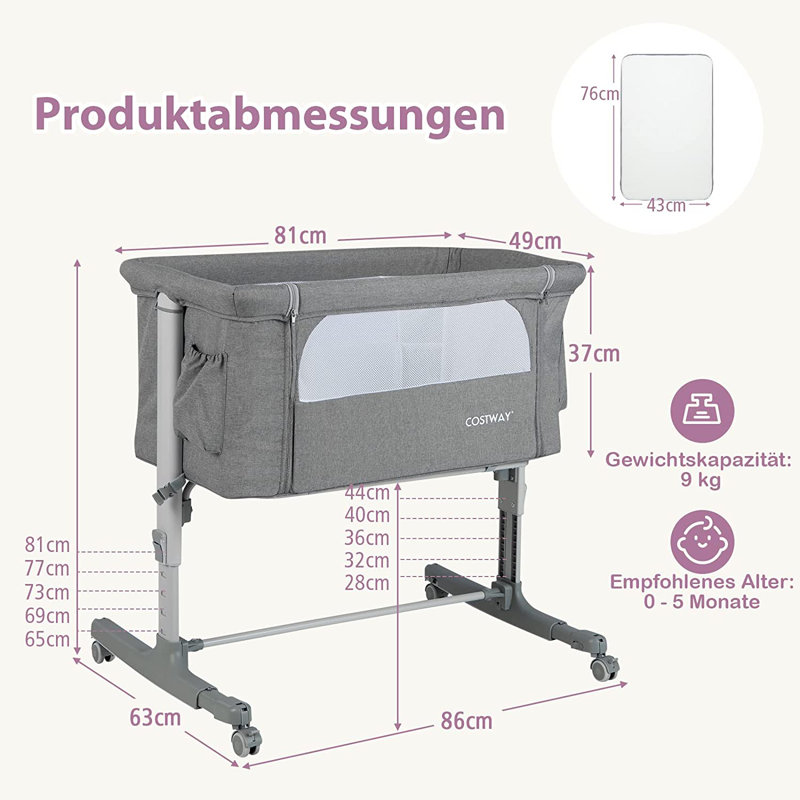 Bassinet, Grey/Brown/Blue, Grey/Dark Grey
