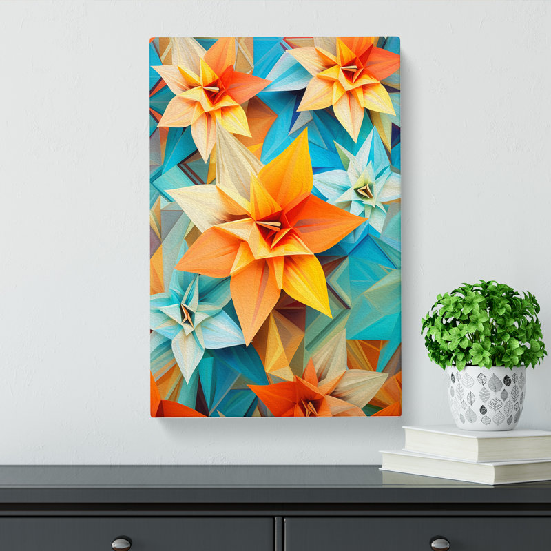 Lily Flower Geometric - Wrapped Canvas Print, 50cm H x 35cm W x 3cm D