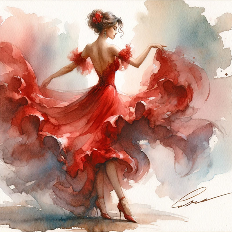 Flamenco Passion Dancer In Motion sur impression sur toile, H 20 po x l 20 po x P 1,5 po