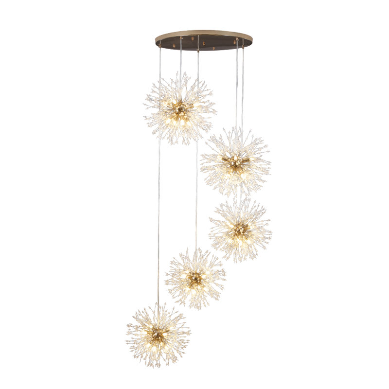 Modern Large Sputnik Firework Staircase Chandelier, 5 Lights