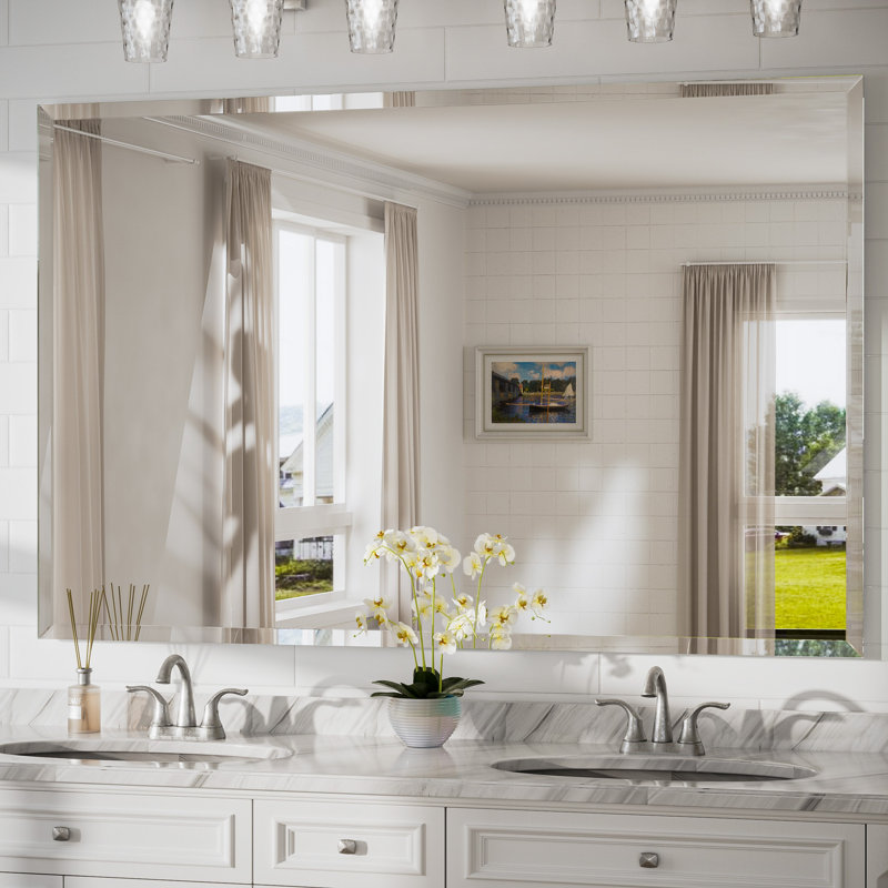 Janica Shatterproof Beveled Frameless Bathroom Vanity Mirror, 36" x 55"