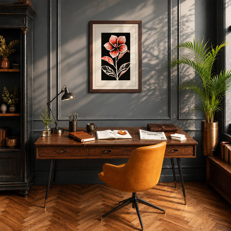 Striped Bloom Botanical - Print, Walnut, A1 - 84.1 x 59.4 cm