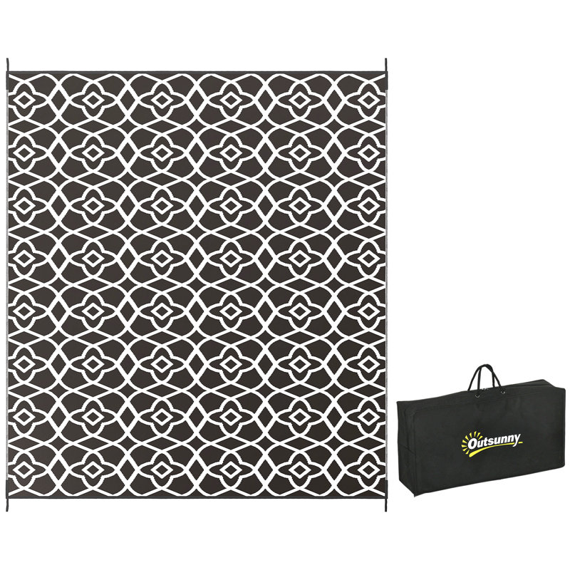 Outsunny Reversible Outdoor Rug, Waterproof Plastic Straw Floor Mat, Portable Rv Camping Carpet With Carry Bag, Large Floor Mat For Backyard, Deck, Picnic, Beach