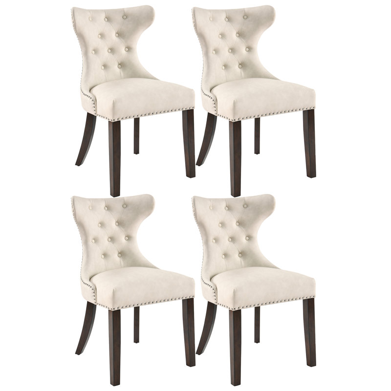 Saphron 19.5'' H Tufted Faux Leather Upholstered Side Chair, 2, Ivory White