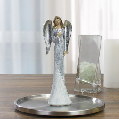 6.5" Gray and White Angel Figure Holding a Star