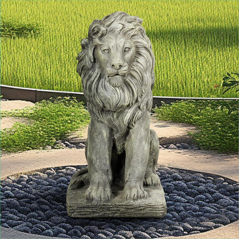 Statues de jardin | Lion gardien 22,8 pouces | De jardin pour le jardin extérieur | Ciment béton | Gris ardoise