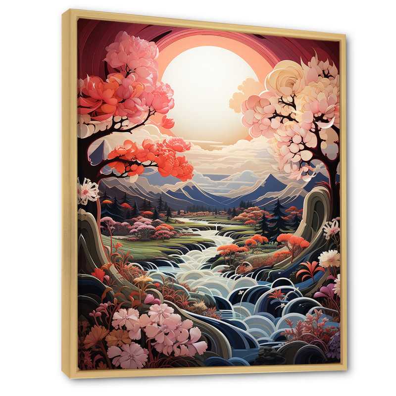 Kawaii paysage dévoilé - décoration murale ferme, H 40 po x l 30 po x P 1,5 po, Cadre naturel flottant