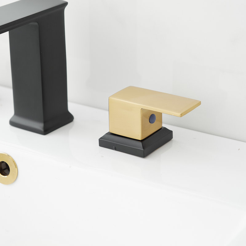 Widespread 2-handle Bathroom Faucet with Drain Assembly, Black/Gold