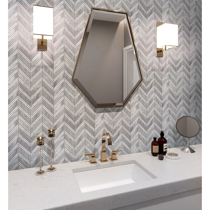 11" X 11.8" Herringbone Marble Polished Tile, Gray