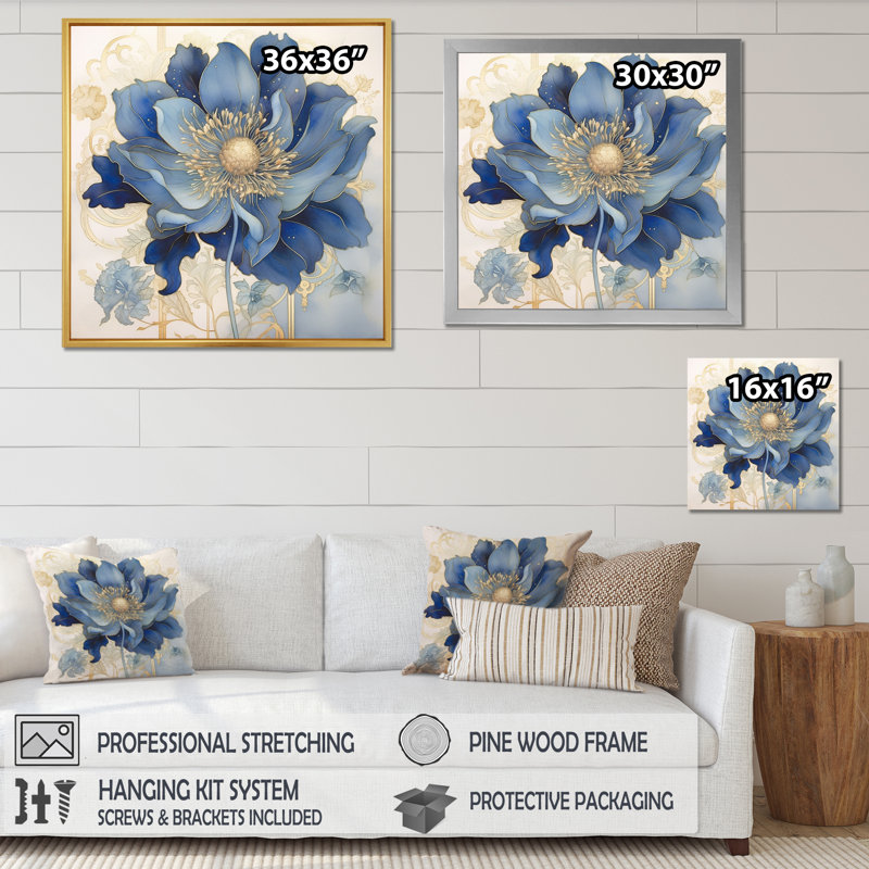 «Blooming Blue & White Chrysanthemum Flower» sur impression sur toile, Cadre flottant noir, H 36 po x l 36 po x P 1,5 po