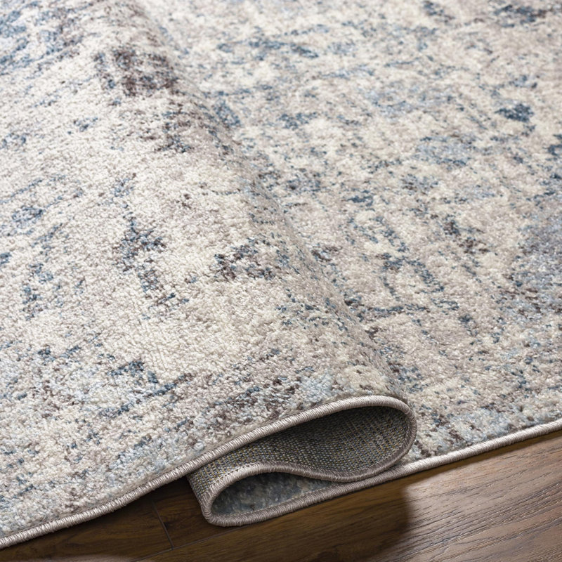 Tapis à motif oriental ivoire / bleu / chameau Flatiron, Tapis de couloir 2 pi 7 po x 10 pi