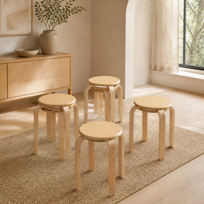  Ensemble de 4 tabourets d'appoint empilables en bois naturel 18,5 pouces, 18 pièces