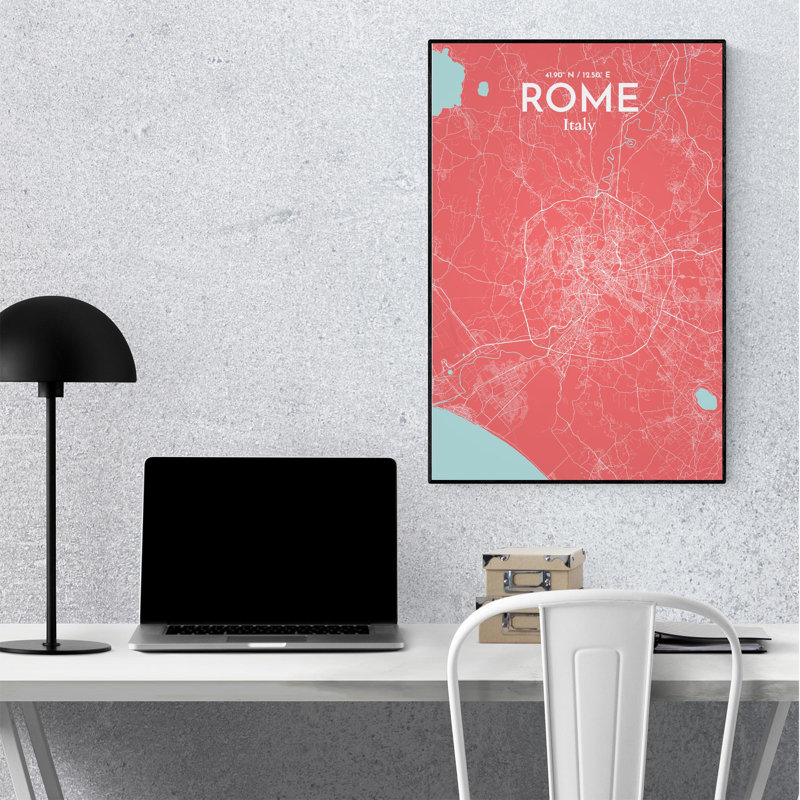 Rome, carte de la ville, impression dans la nature, Rose / bleu bébé, H 36 po x l 24 po