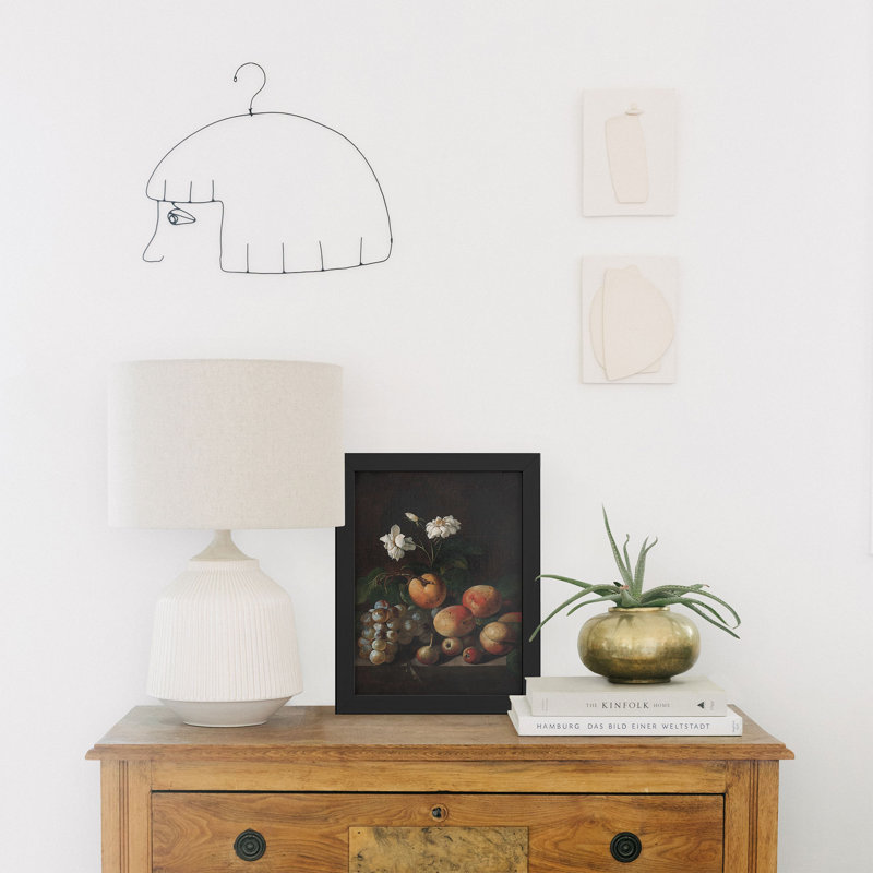 Fine Art Still Life Fruit White Roses, reproduction d'art encadrée