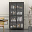  Armoire de rangement en métal avec portes en verre trempé, armoire d'appoint avec tablettes réglables