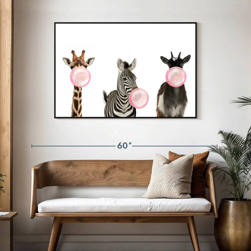 Animaux de safari Bubble Gum, 46 po x 31 po, Cadre flottant noir