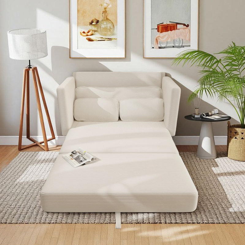 Canapé-lit 84,65 po 2-en-1 convertible en velours côtelé, Beige