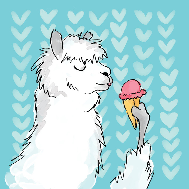 Llama Loves Ice Cream - Wrapped Canvas Painting, 30cm H x 30cm W x 3.8cm D