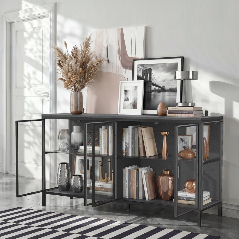 55.1"W Sideboard With 4 Glass Door