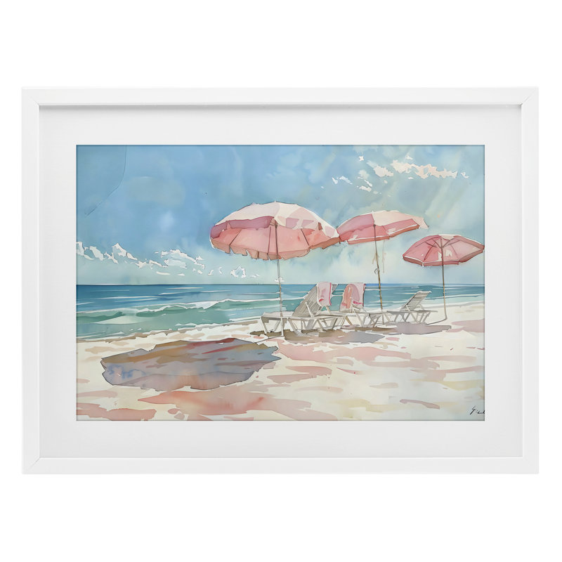 Aquarelle pastel rose, reproduction encadrée sous verre, design par LSR Design Studio, H 14 po x l 20 po, Cadre blanc côtier