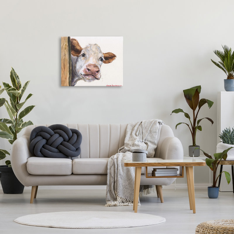Art mural sur toile Peeking Bétail et clôture par GeorgeDyachenkoArt, H 24 po x l 30 po