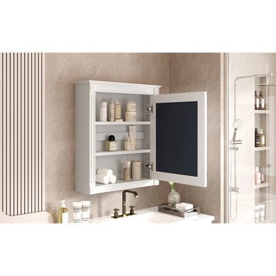 Armoire de rangement de salle de bain murale 24 po x 27 po avec miroir, armoire à pharmacie avec tablette réglable en hauteur, armoire de rangement au-dessus de la toilette