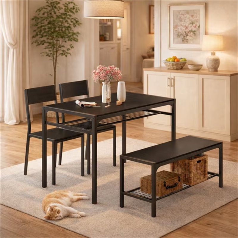 Ensemble de table de salle à manger 4 pièces Tamajah , Noir, Non-Upholstered