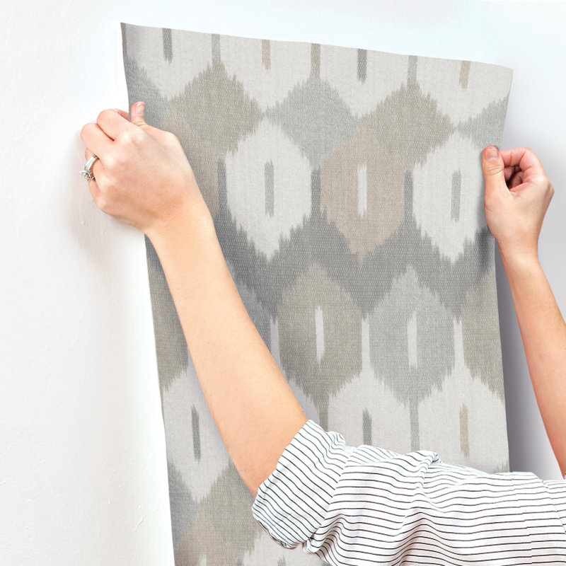 Abilene Apricot Ikat Wallpaper, Gray